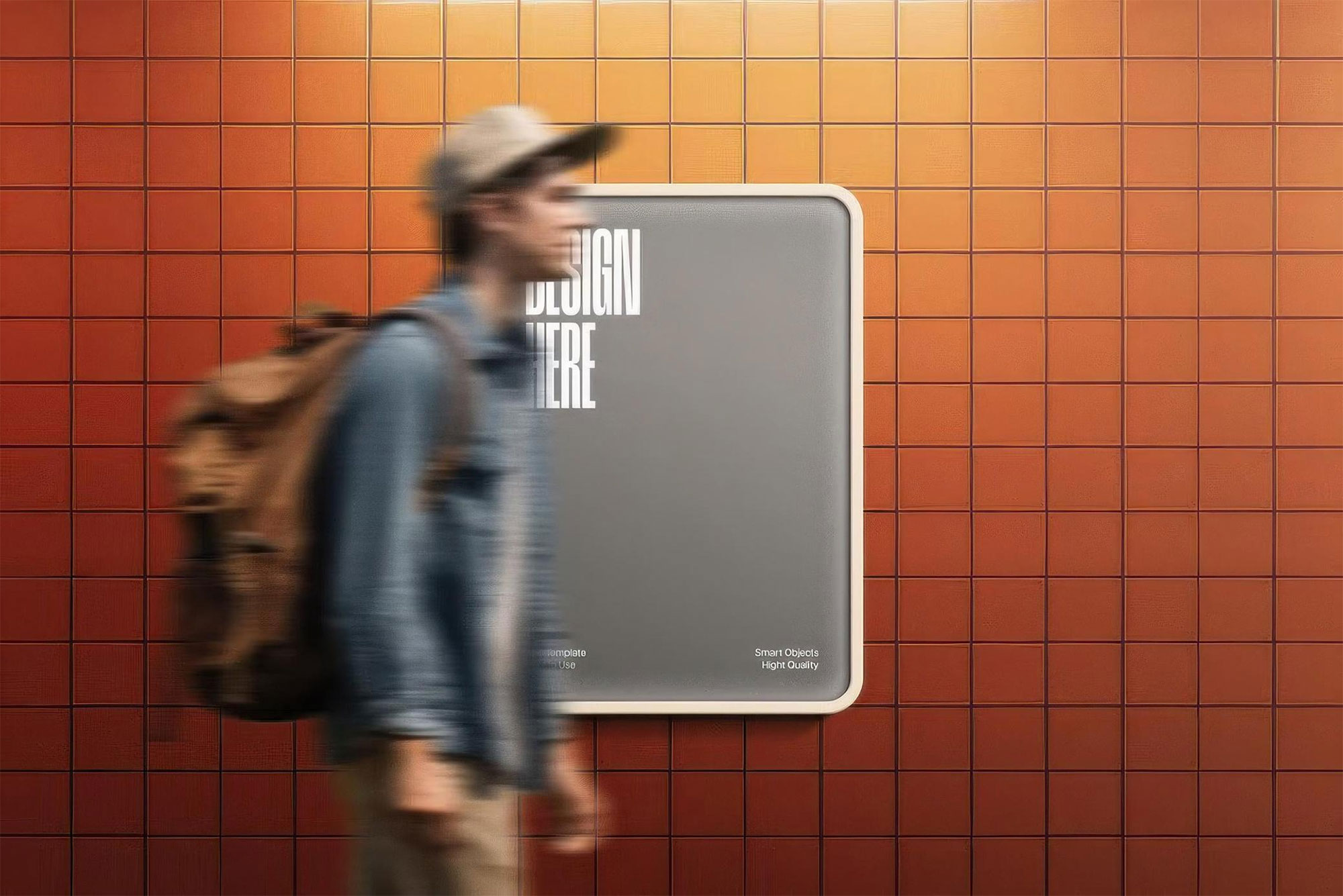 Free Tile Wall Lightbox Poster Mockup PSD Template