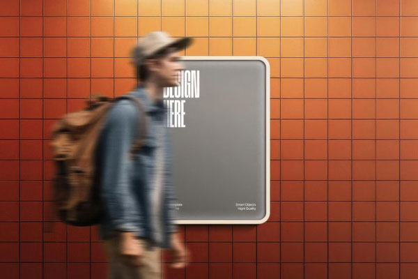 Tile Wall Lightbox Poster Mockup