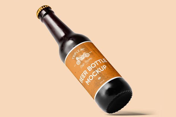 Tilted Beer Bottle Mockup