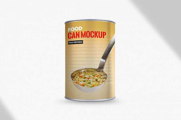 Tin Can in Label Sleeve Standing in the Front View Mockup