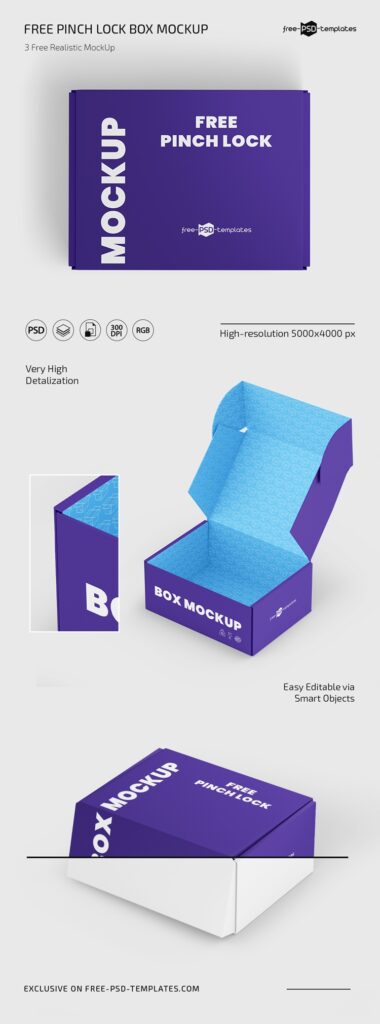 Top and Perspective View of 3 Pinch Lock Box Mockups