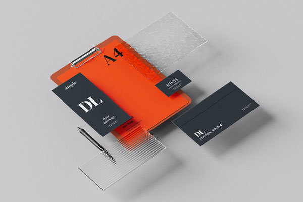 Top and Perspective View of 5 Branding Stationery Mockups