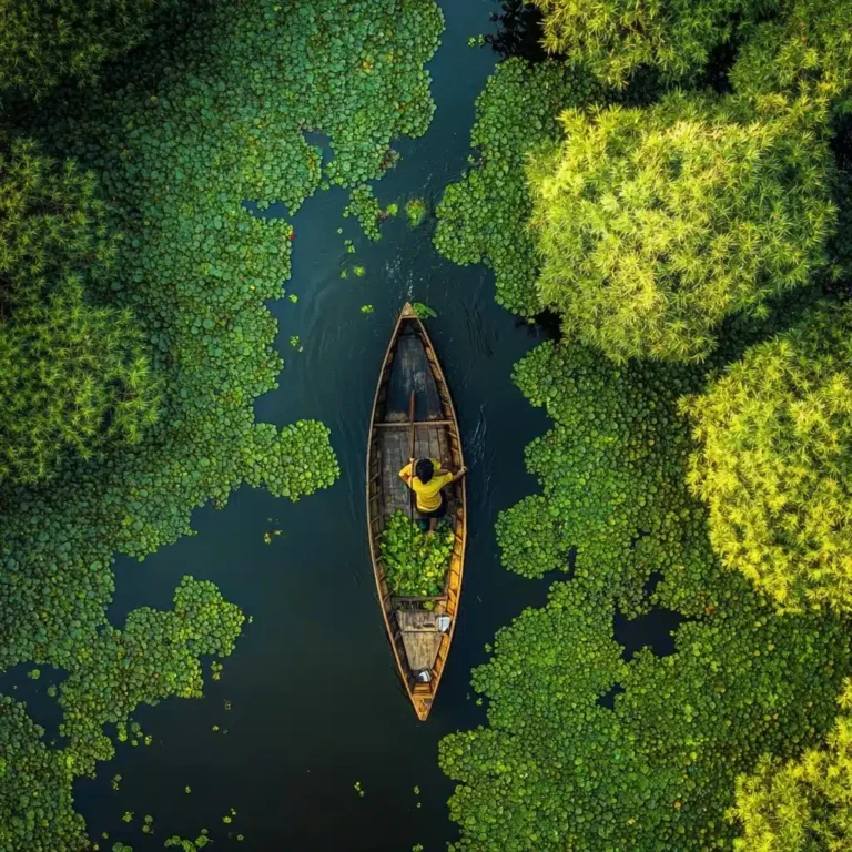 Top-Down Indian Man Boat