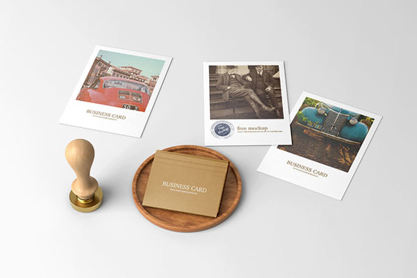 Top Shot of Business Card Mockup with Postcards