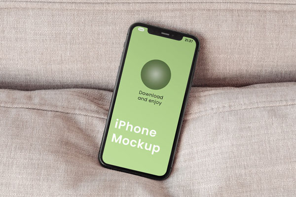 Top Shot of iPhone Mockup on Pillow