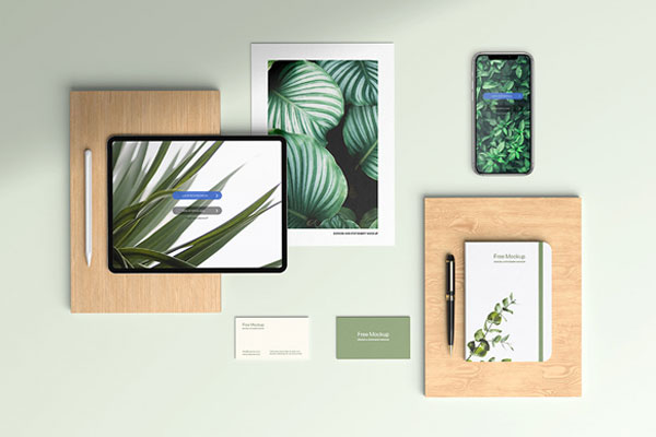 Top Shot of Stationery Mockup with Devices