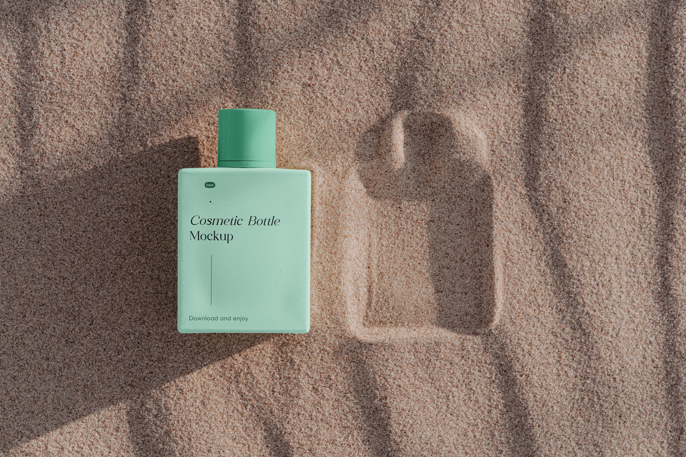 Top Showcase of Lying Bottle Mockup on Sand FREE PSD