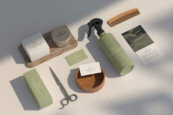 Top Side View of Barber Shop Branding Mockup