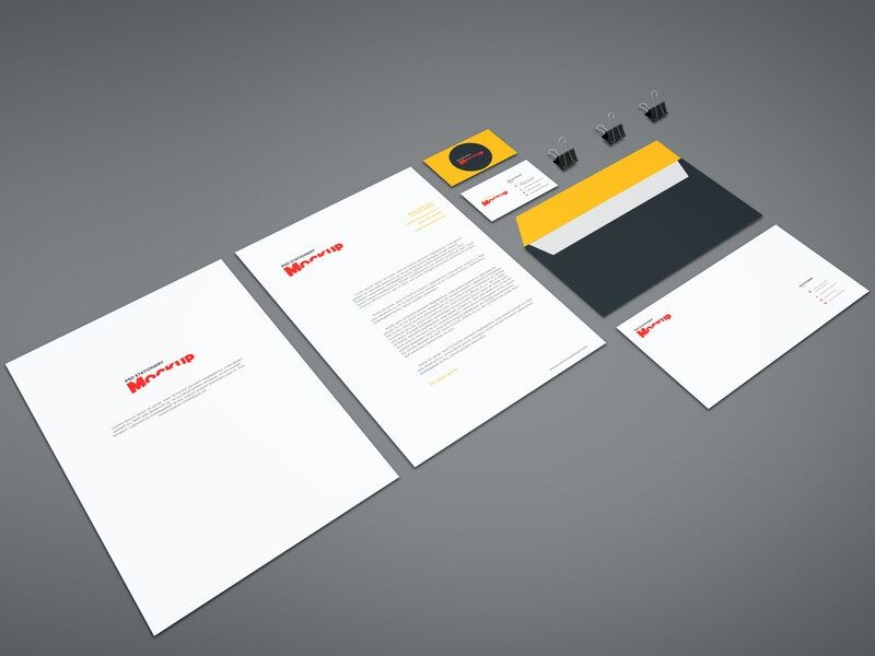 Top Side View of Branding Stationery Set Mockup