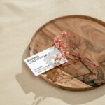 Top Side View of Business Card Mockup on Round Plate