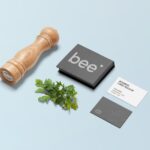 Top Side View of Business Cards Mockup with Box