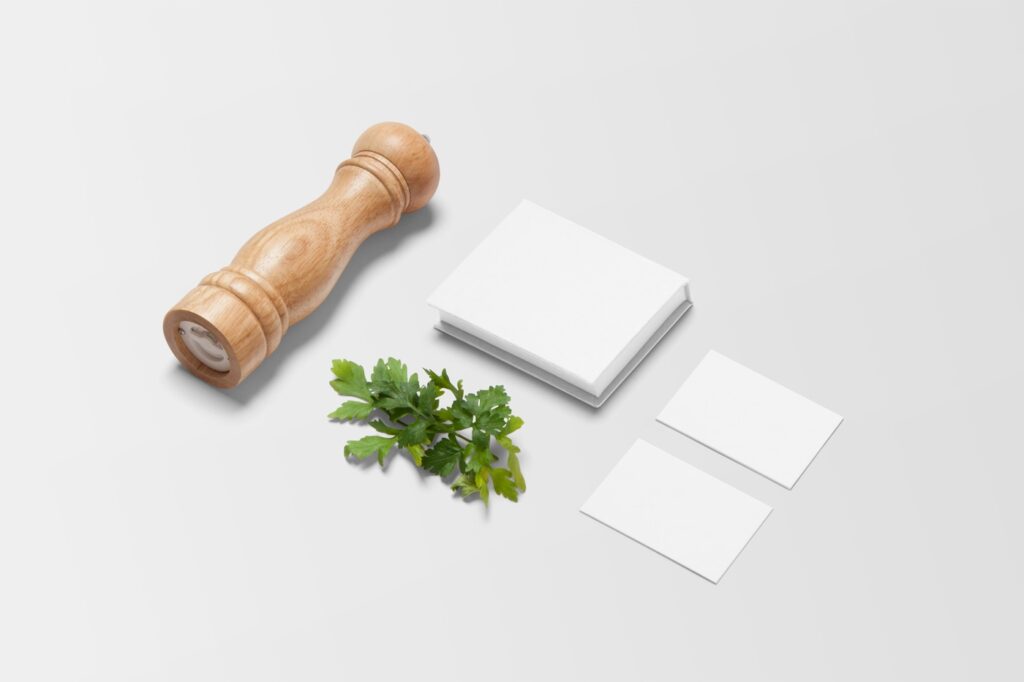 Top Side View of Business Cards Mockup with Box