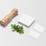 Top Side View of Business Cards Mockup with Box
