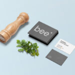 Top Side View of Business Cards Mockup with Box