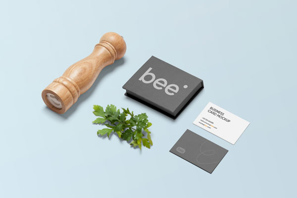 Top Side View of Business Cards Mockup with Box