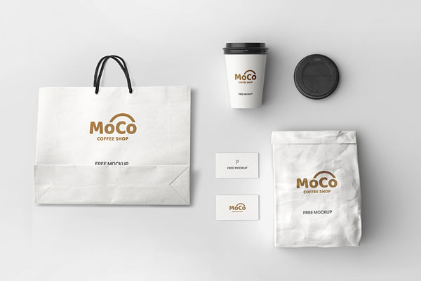 Top Side View of Coffee Shop Branding Mockup