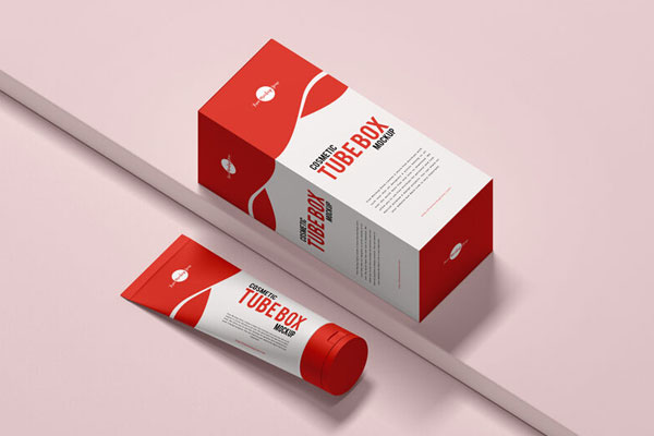 Top Side View of Cosmetic Tube Box Packaging Mockup