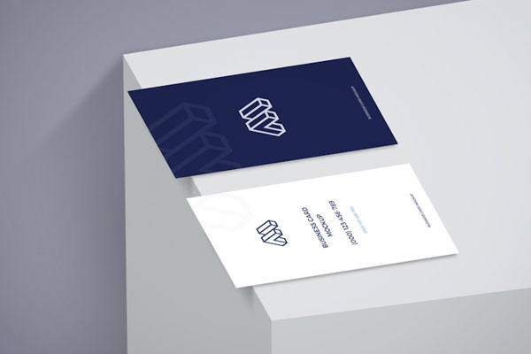 Top Side View of Double Business Cards Mockup on Box