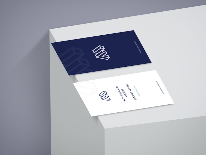Top Side View of Double Business Cards Mockup on Box