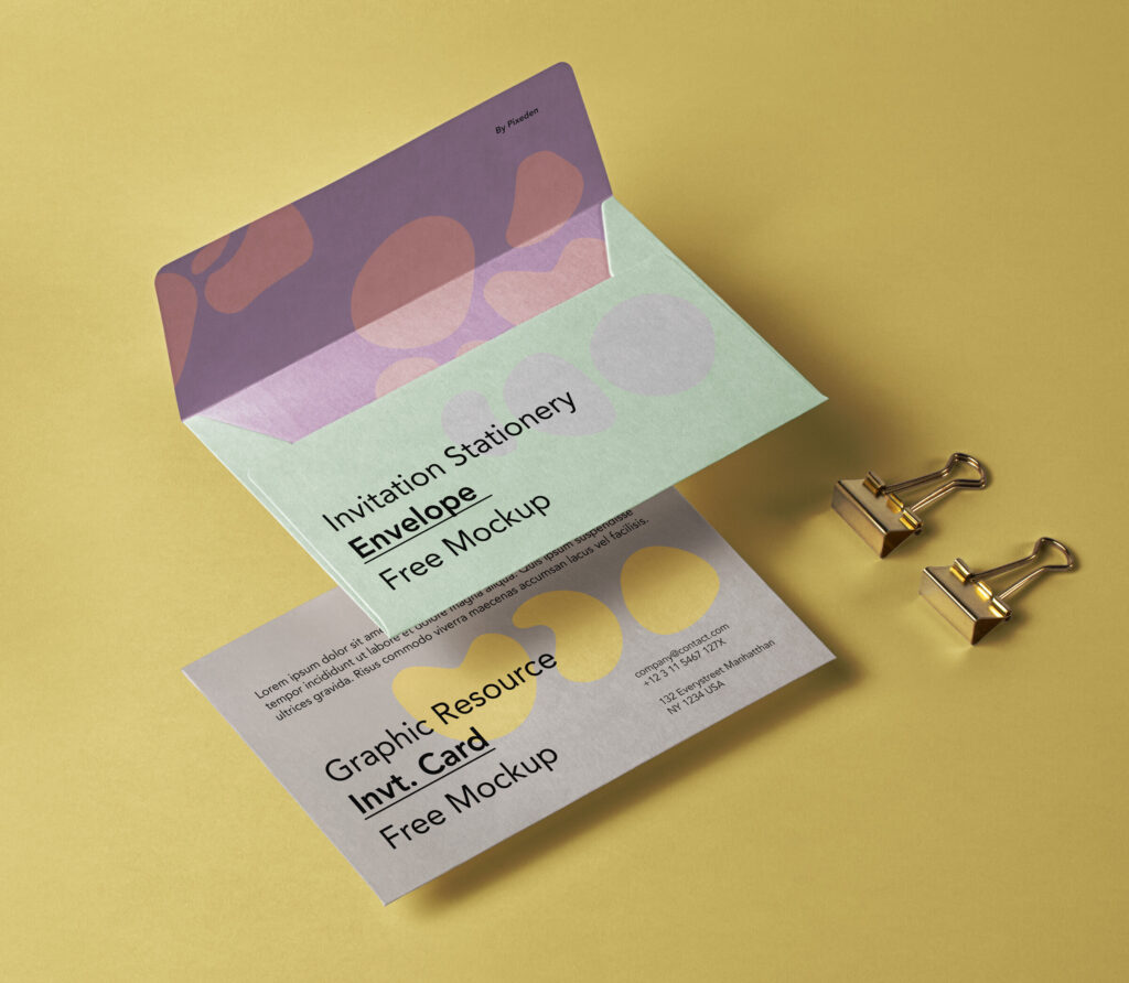 Top Side View of Envelope and Invitation Card Mockup Set