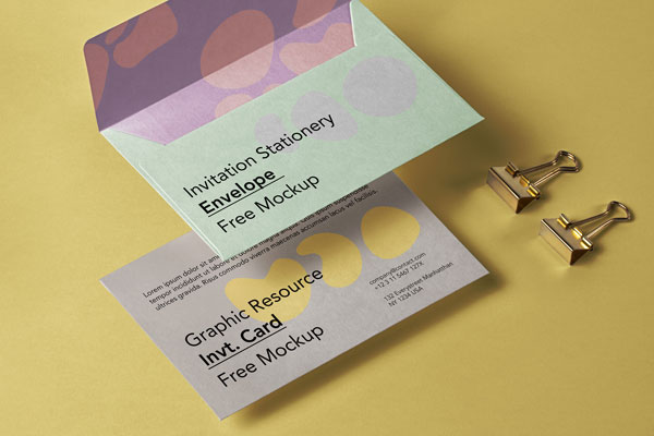 Top Side View of Envelope and Invitation Card Mockup Set