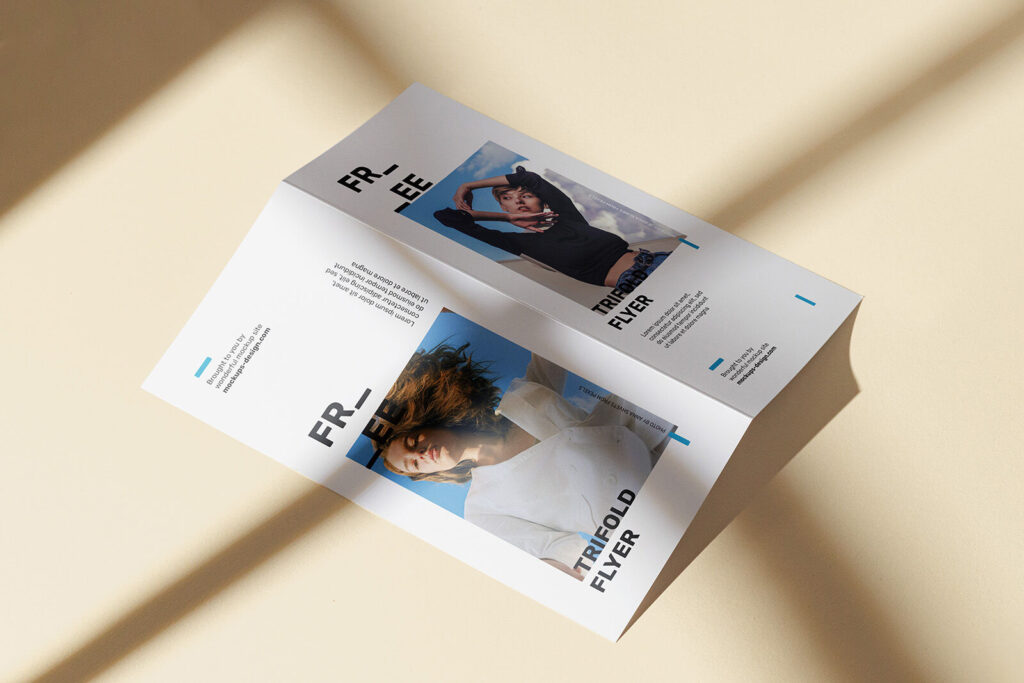 Top Side View of Face-down Bi-Fold Brochure Mockup