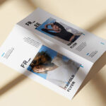 Top Side View of Face-down Bi-Fold Brochure Mockup