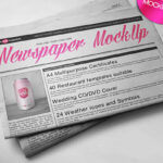 Top Side View of Half-Folded Newspaper Mockup