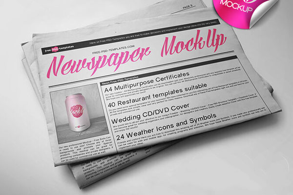 Top Side View of Half-Folded Newspaper Mockup