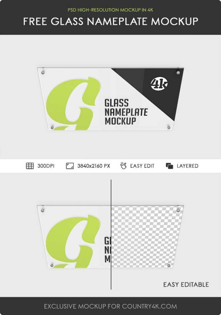 Top side View of Horizontal Glass Nameplate Mockup