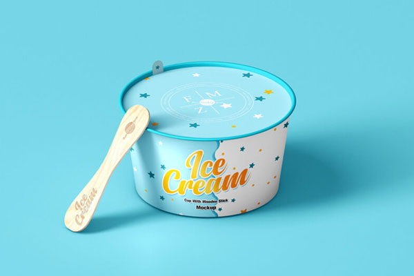 Top Side View of Ice Cream Cup with Wooden Stick Mockup