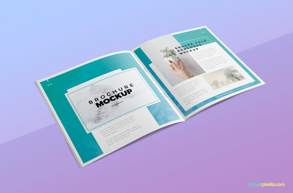 Top Side View of Open Square Brochure Mockup