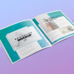 Top Side View of Open Square Brochure Mockup