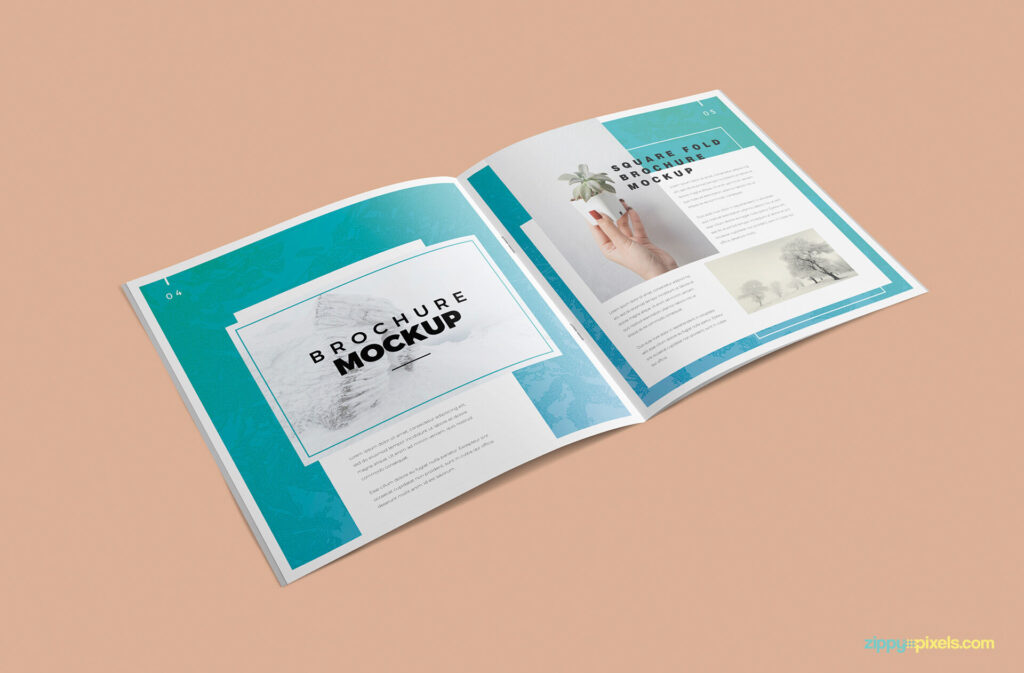 Top Side View of Open Square Brochure Mockup