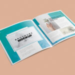 Top Side View of Open Square Brochure Mockup