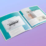 Top Side View of Open Square Brochure Mockup