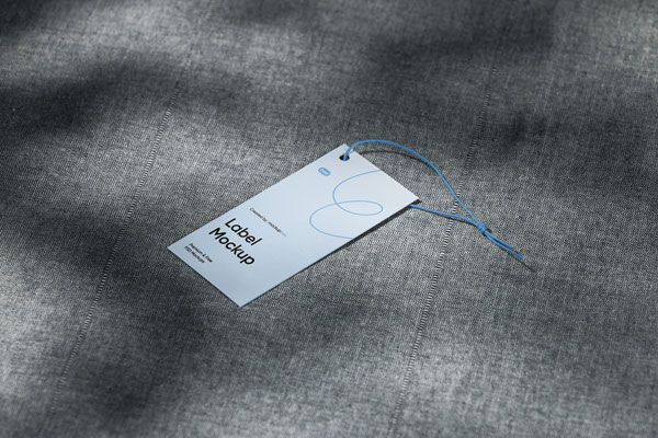 Top Side View of Tag Mockup on Fabric