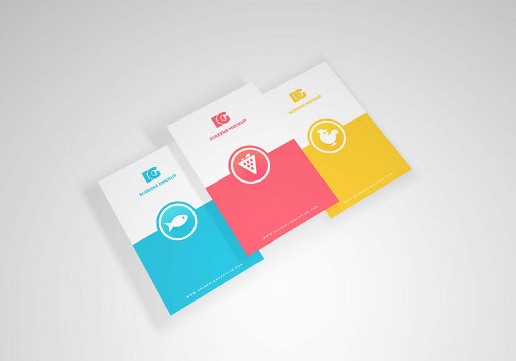 Top Side View of Three Screens Mockup