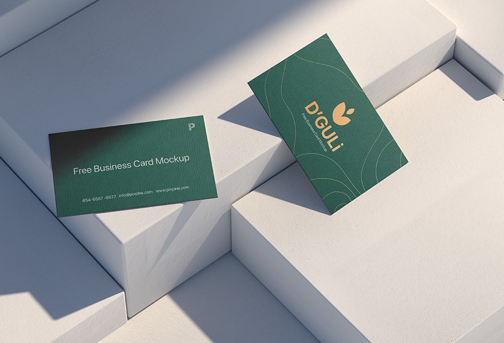 Top Side View of Two Textured Business Cards Mockup