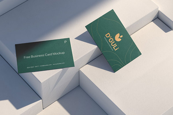 Top Side View of Two Textured Business Cards Mockup