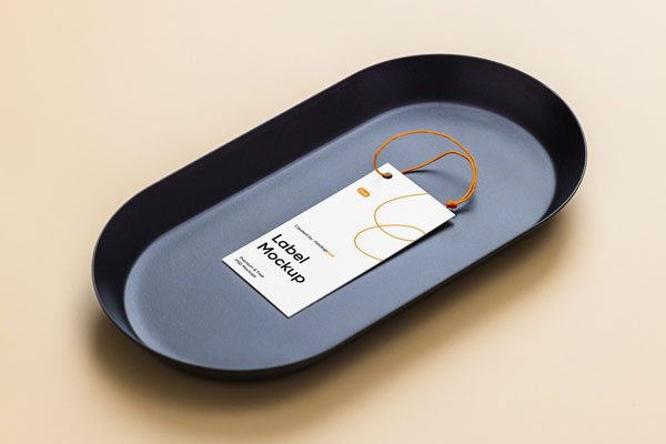 Top Side View of Vertical Label Mockup on Metallic Plate