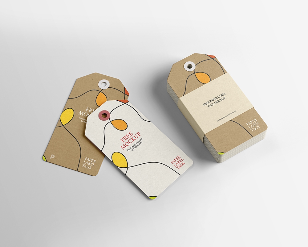 Top Side View of Vertical Paper Label Tags Mockup
