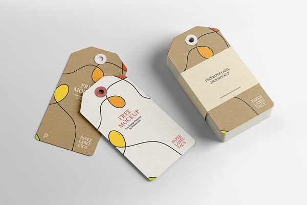 Top Side View of Vertical Paper Label Tags Mockup