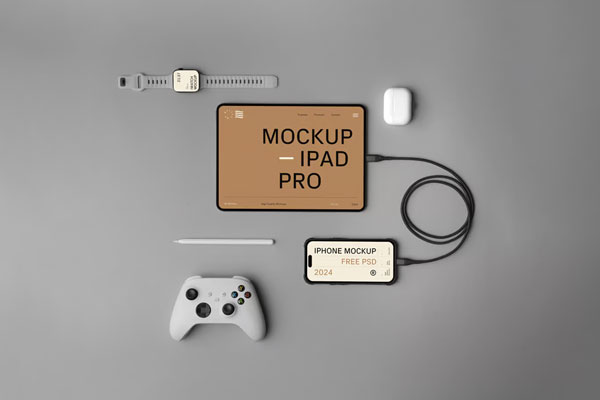 Top Sight of Apple Devices Mockup
