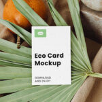 Top Sight of Business Card Mockup on Leaf