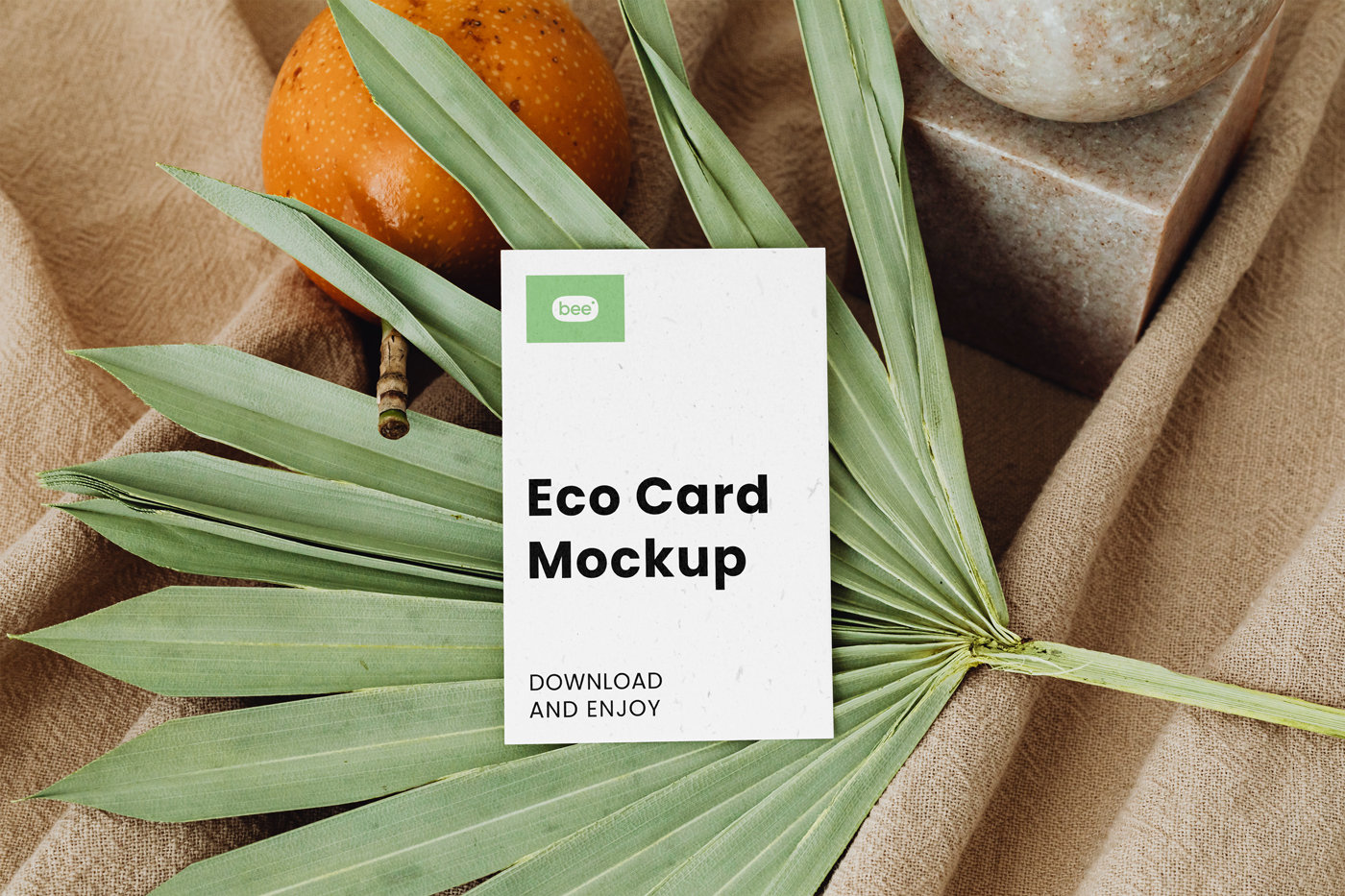 Top Sight of Business Card Mockup on Leaf FREE PSD