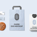 Top Sight of Business Cards and Stationery Mockup with Cookie