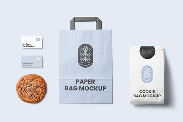 Top Sight of Business Cards and Stationery Mockup with Cookie