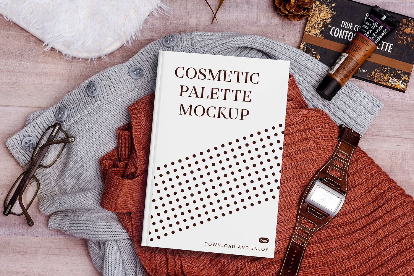 Top Sight of Cosmetic Palette Mockup FREE PSD