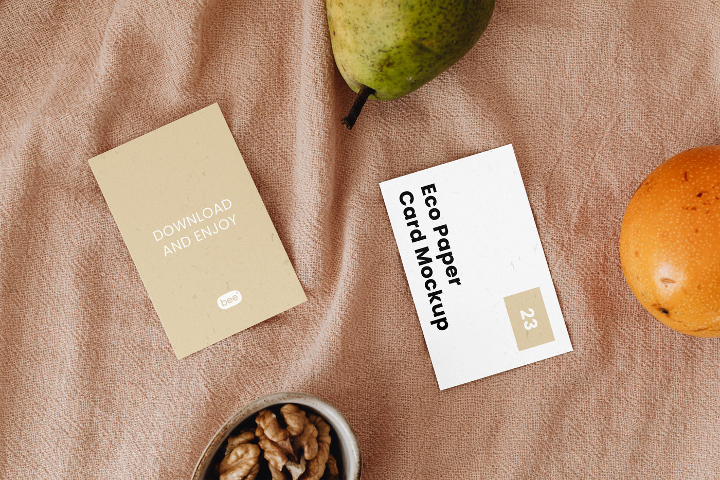Top Sight of Double Eco Paper Business Cards Mockup FREE PSD